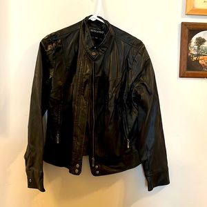 Women’s Long Sleeved Black Leather Jacket, Bernardo, Size Large